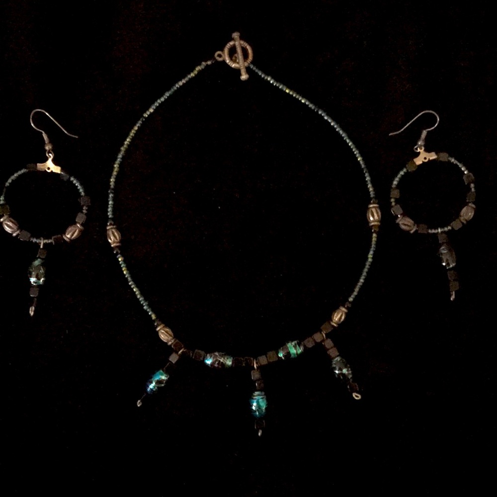 Funky beaded necklace and earrings set